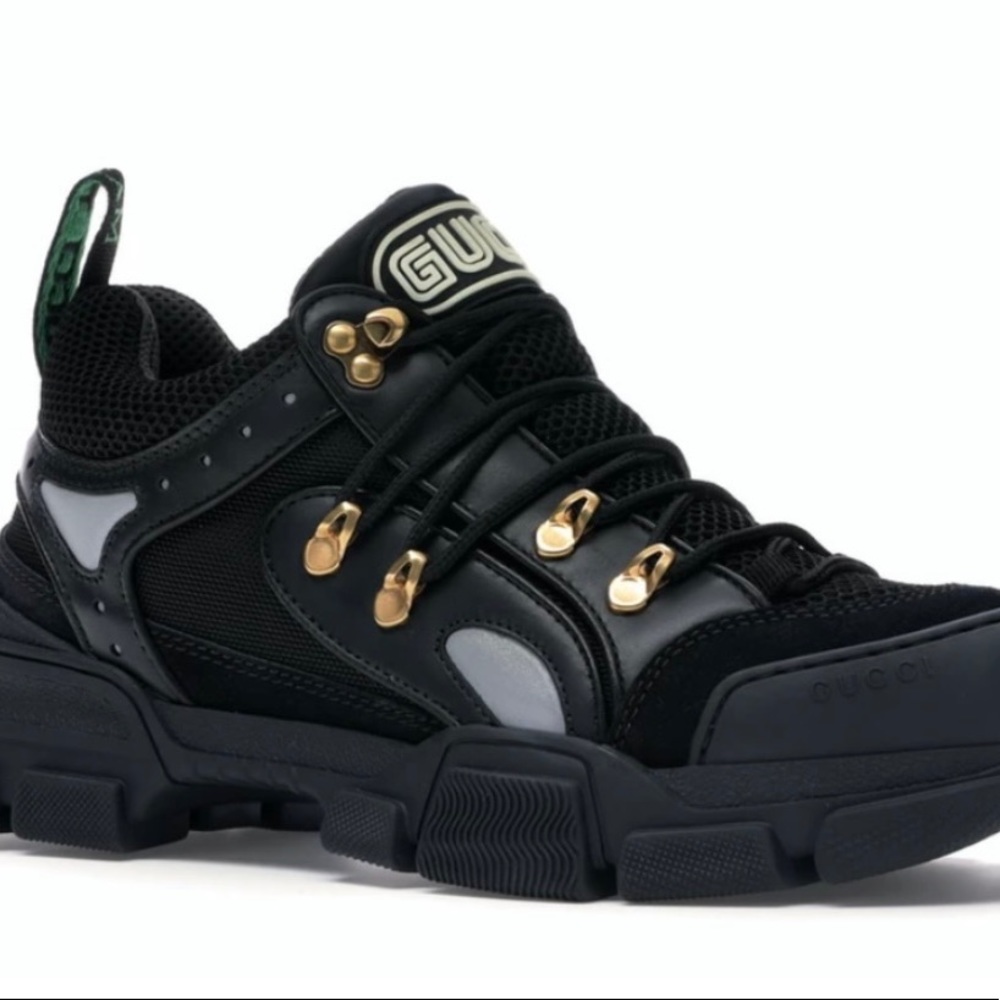 Gucci iconic flashtrek in black and gold. Size UK 10- runs US 10.5/11.